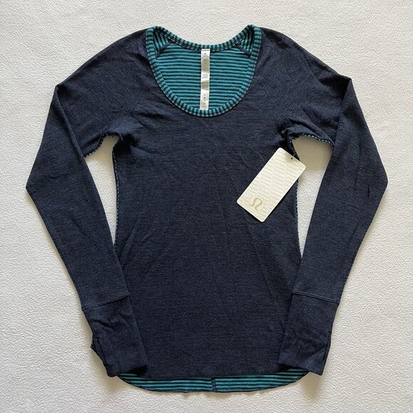 NWT Lululemon Open Your Heart Long Sleeve Heathered Ink Classic Stripe Top 2 - Picture 1 of 11